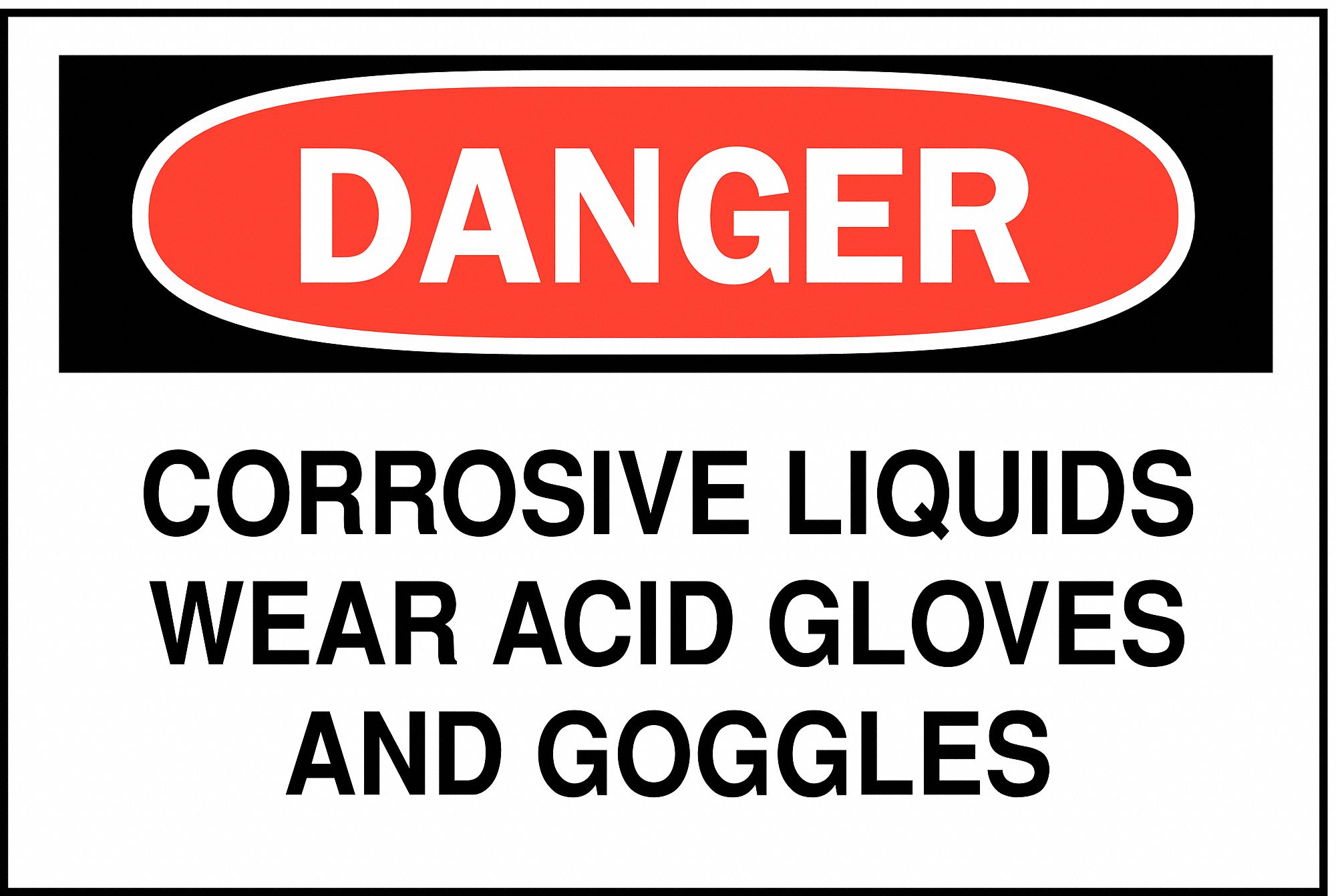 Safety Sign, Corrosive Liquids Wear Acid Gloves And Goggles, Header