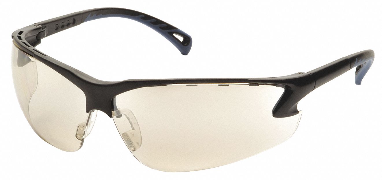 PYRAMEX Safety Glasses AntiScratch, No Foam Lining, Wraparound Frame, HalfFrame, Gray Mirror