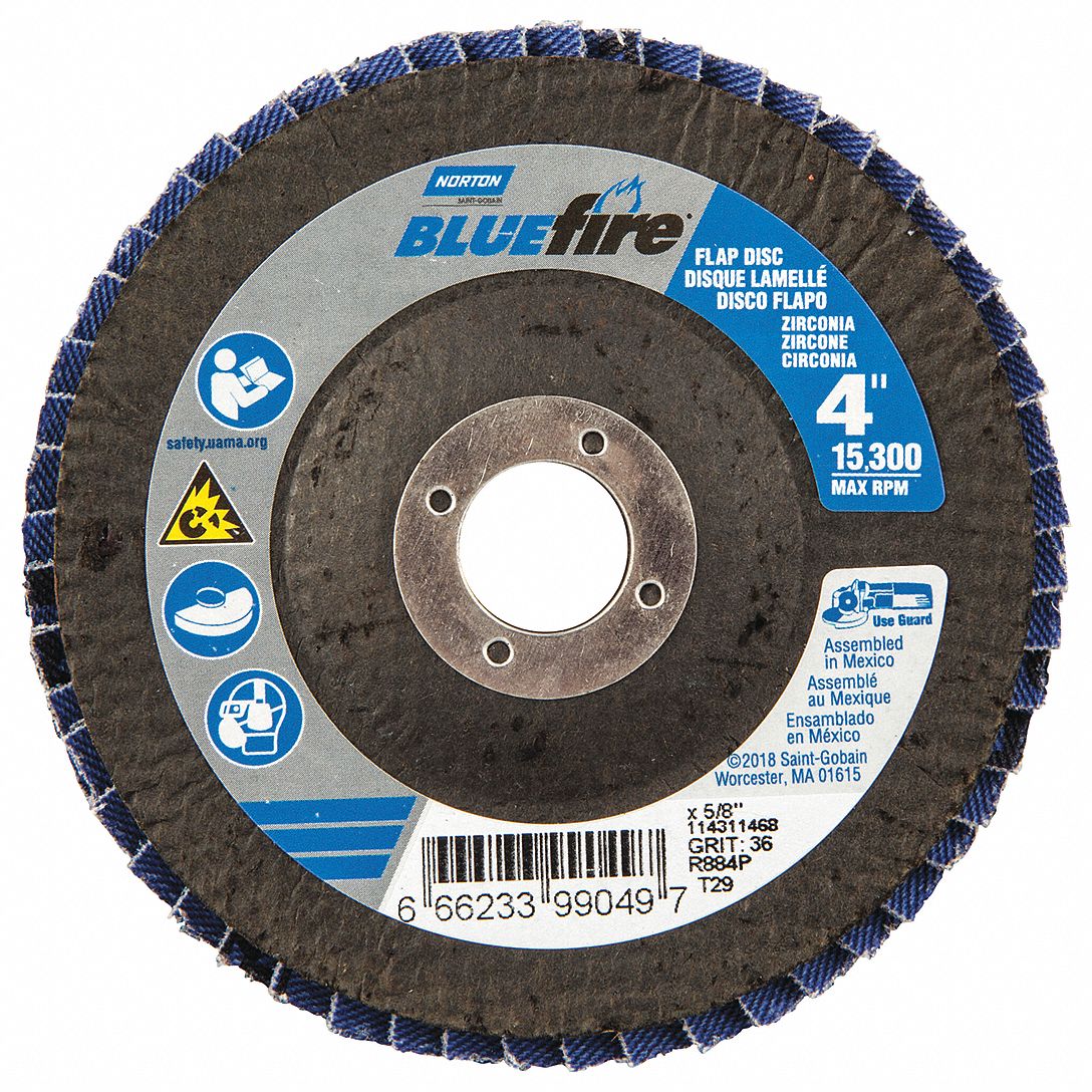 NORTON Flap Disc 5/8 in Mounting Hole Size, 36 Abrasive Grit, Extra Coarse, Zirconia Alumina