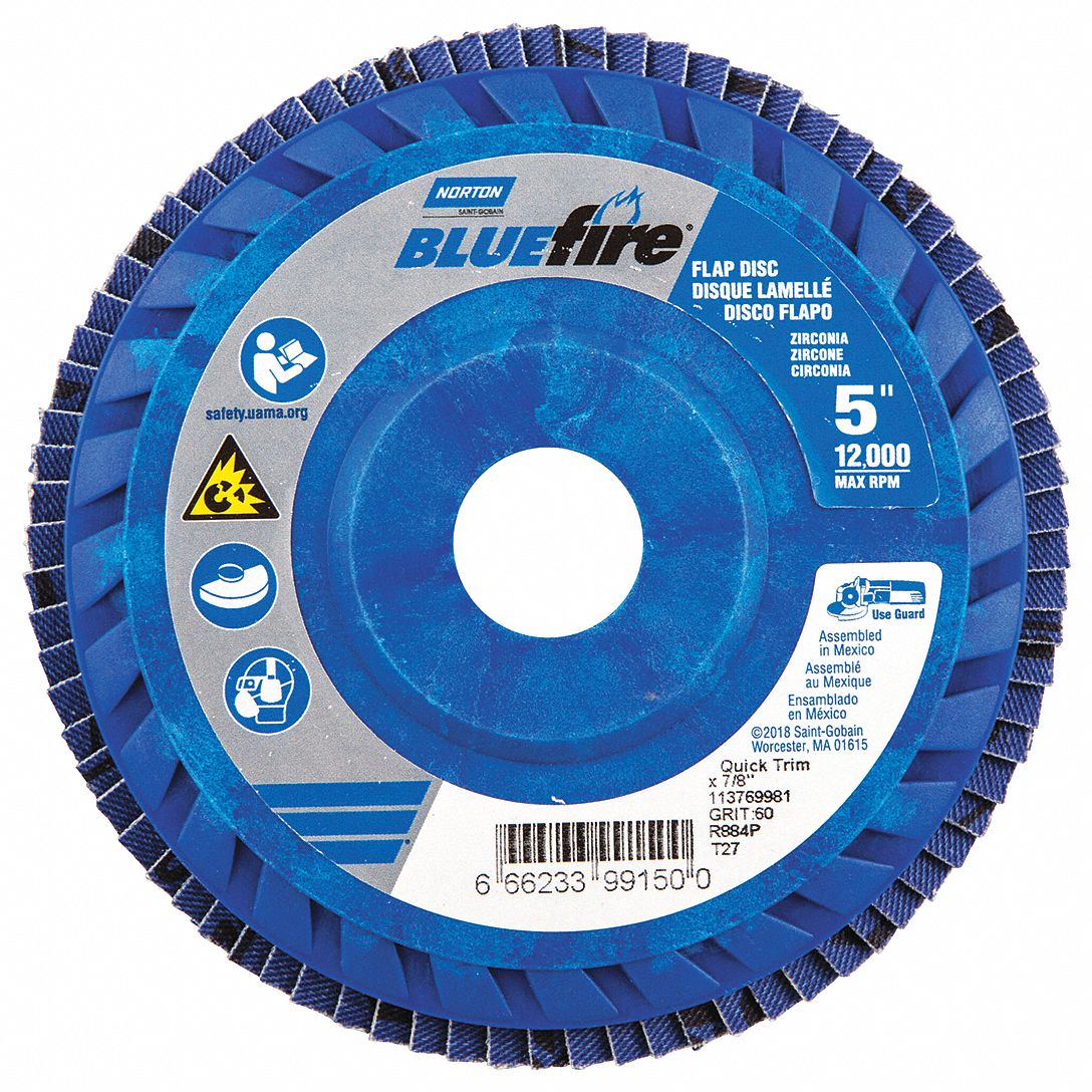 NORTON Flap Disc 7/8 in Mounting Hole Size, 60 Abrasive Grit, Medium