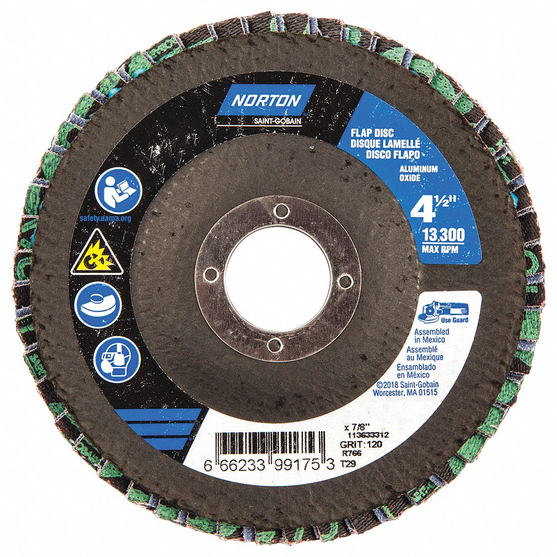 NORTON Type 29, Flap Disc, Aluminum Oxide, 4 1/2 in Disc Diameter, 120