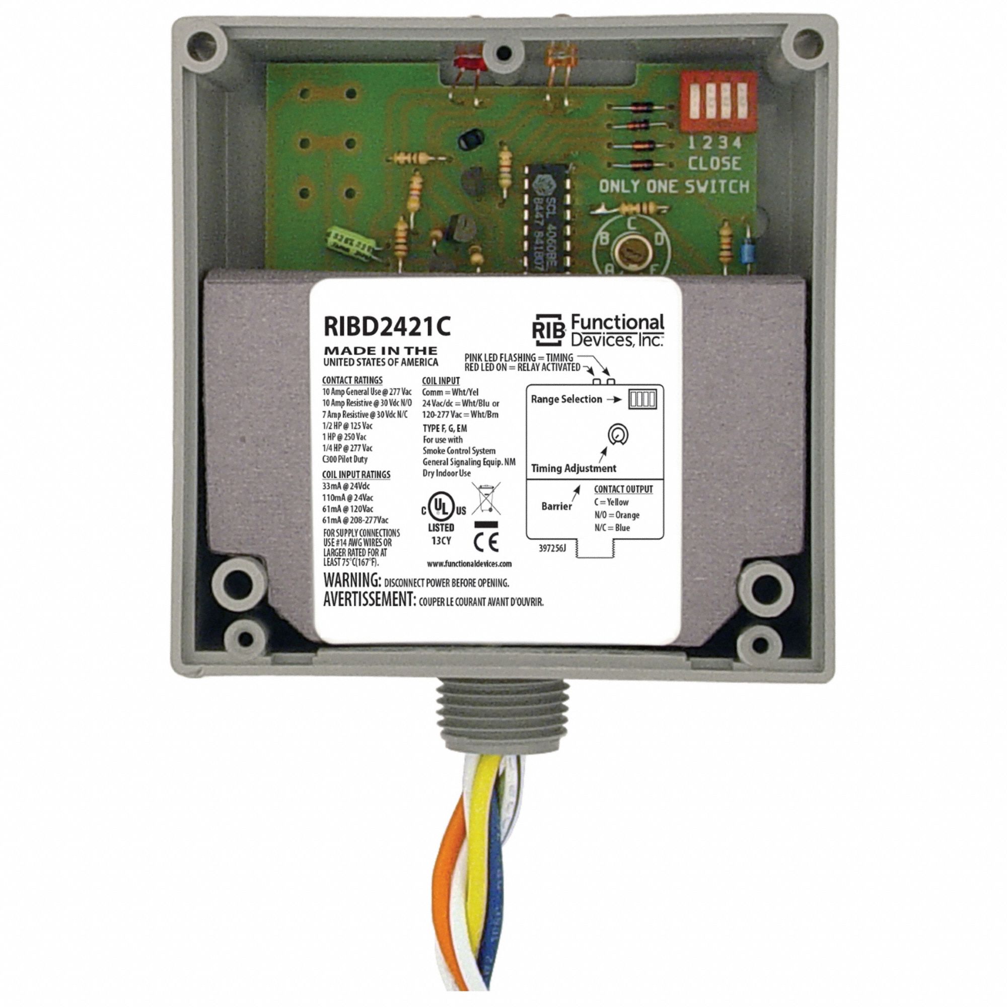 FUNCTIONAL DEVICES INC / RIB, Enclosed Time Delay Relay,10A 244W26