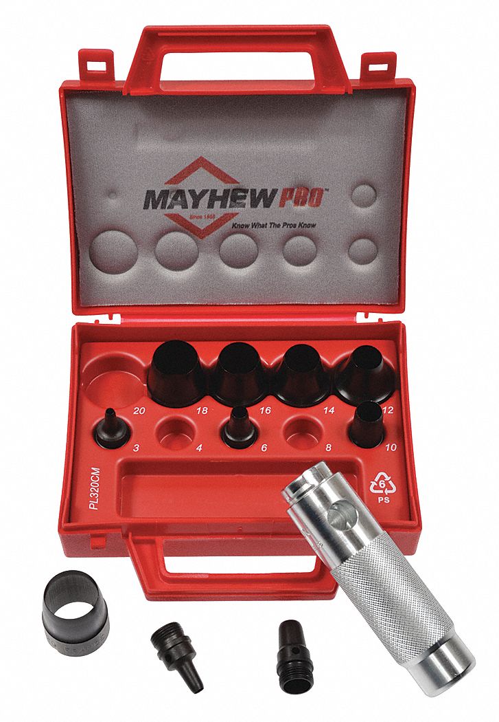 MAYHEW PRO Hollow Punch Set 3/4 in_1 in Overall Lg, 11 Pieces, Metric, Hollow, Hollow Punch