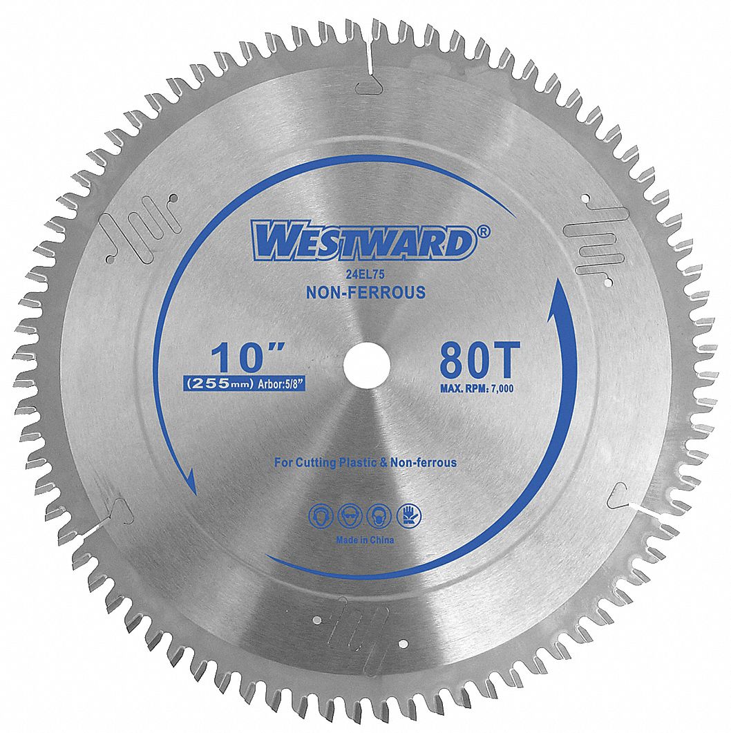 WESTWARD Circular Saw Blade, Aluminum, NonFerrous Metals, Plastic