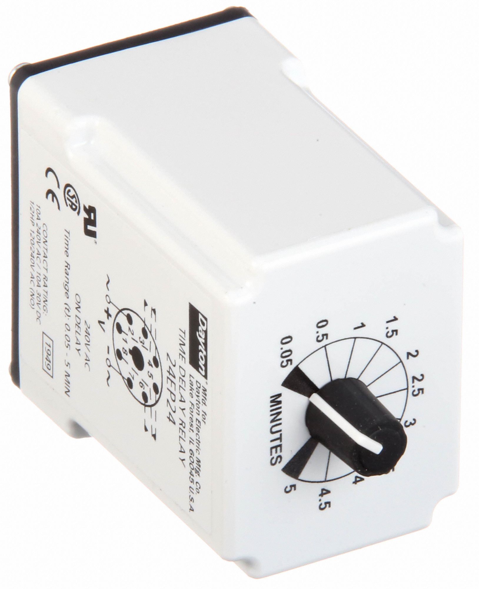 DAYTON Single Function Time Delay Relay 8 Pins Relay, Potentiometer