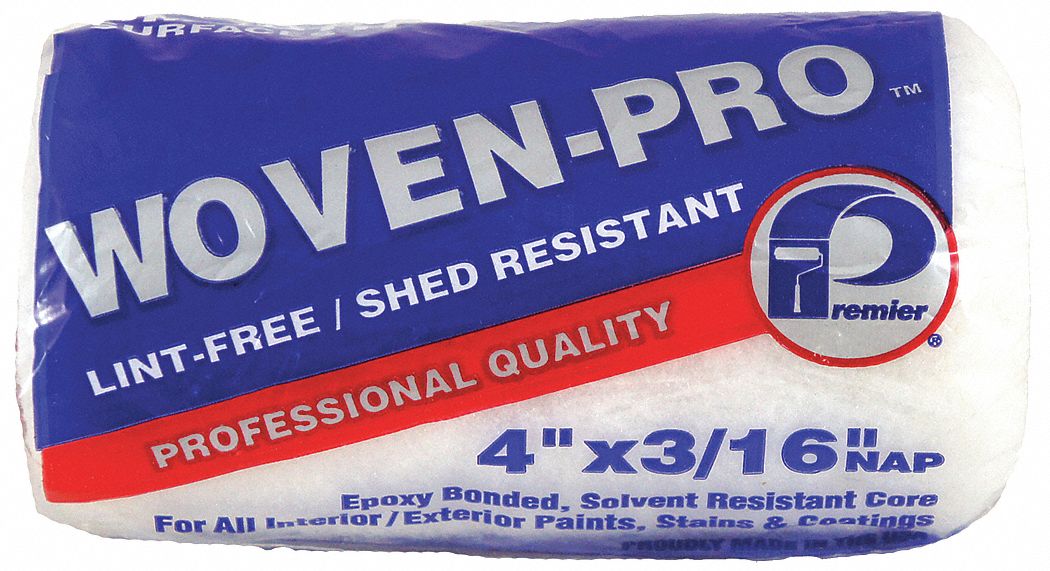PREMIER Paint Roller Cover 4 in Lg, 3/16 in Nap Size, Woven Fabric