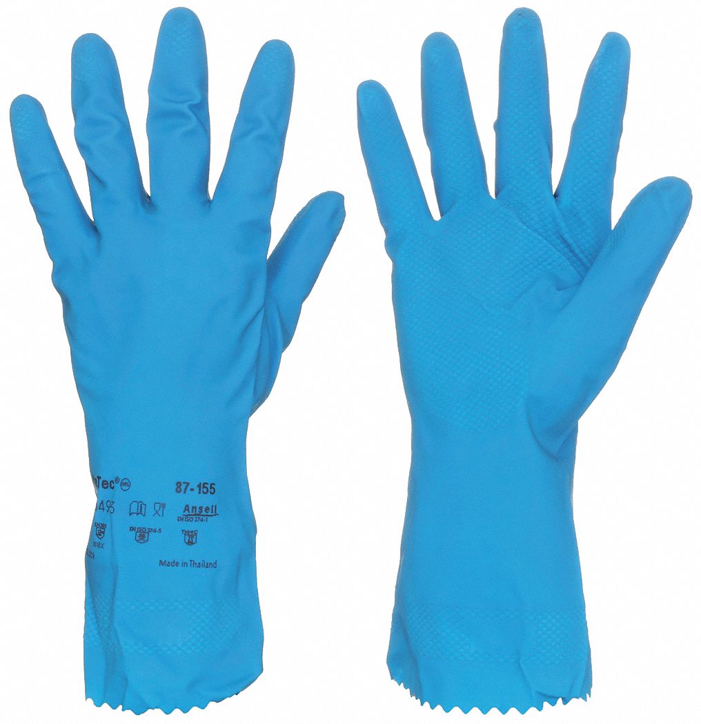 ANSELL Natural Rubber Latex Chemical Resistant Gloves, 8, 12" Glove Length, Blue 24L27087155