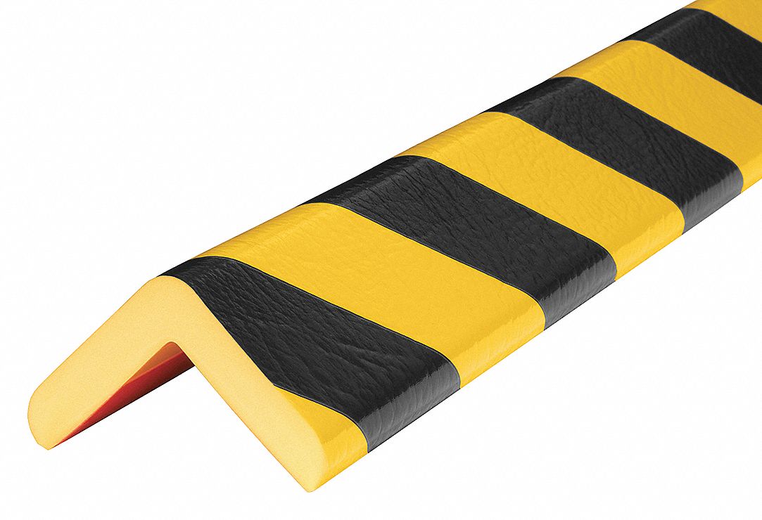 GRAINGER APPROVED Flat Black/Yellow Self Adhesive Corner Guard, 13/4"H