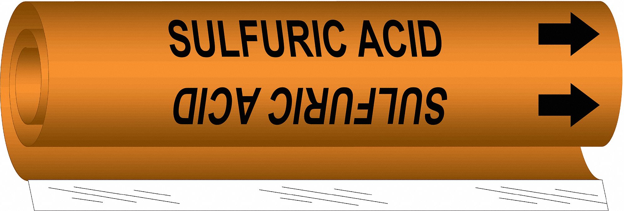 BRADY Pipe Marker Sulfuric Acid, Orange, Black, Fits 2 1/2 to 7 7/8 in Pipe O.D., 1 Pipe