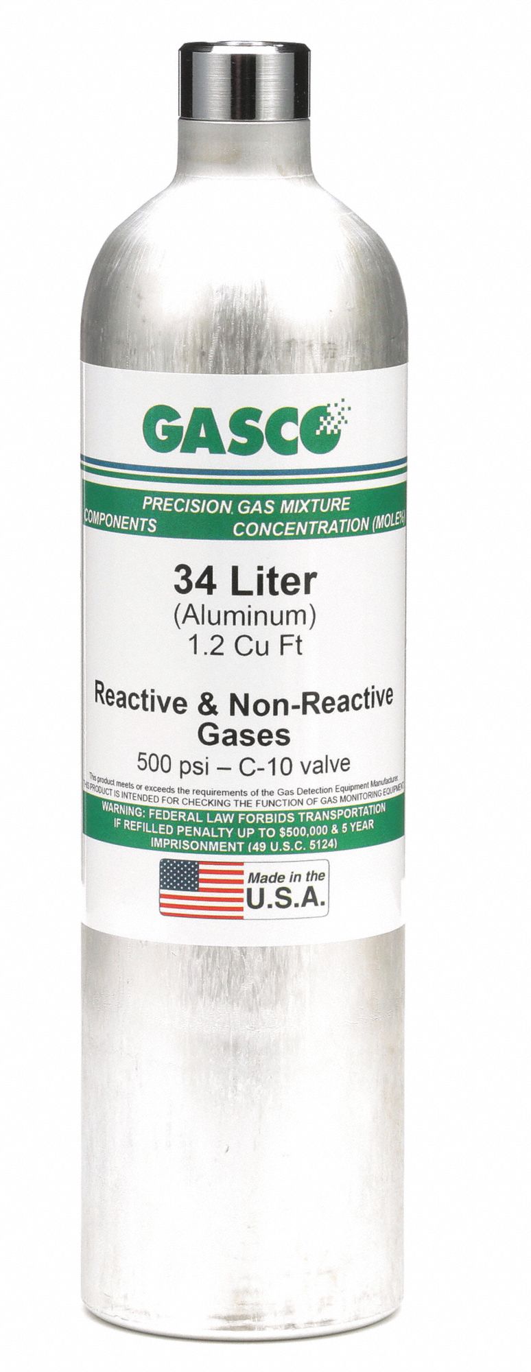 GASCO Acetylene, Nitrogen Calibration Gas, 34 L Cylinder Capacity