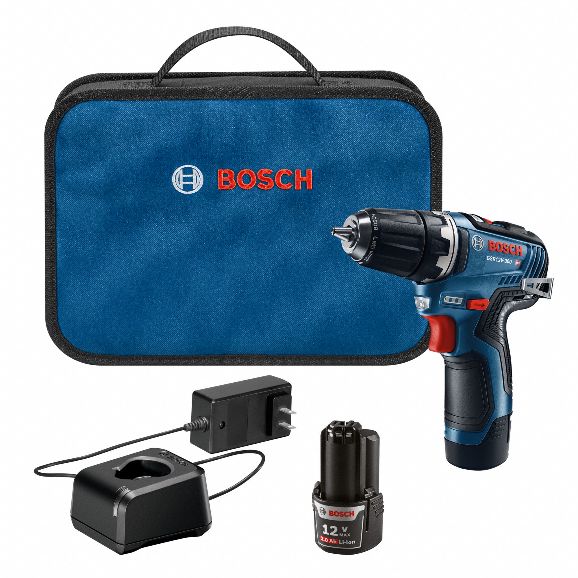 BOSCH, 12V DC, Drill Kit 250TJ0GSR12V300B22 Grainger