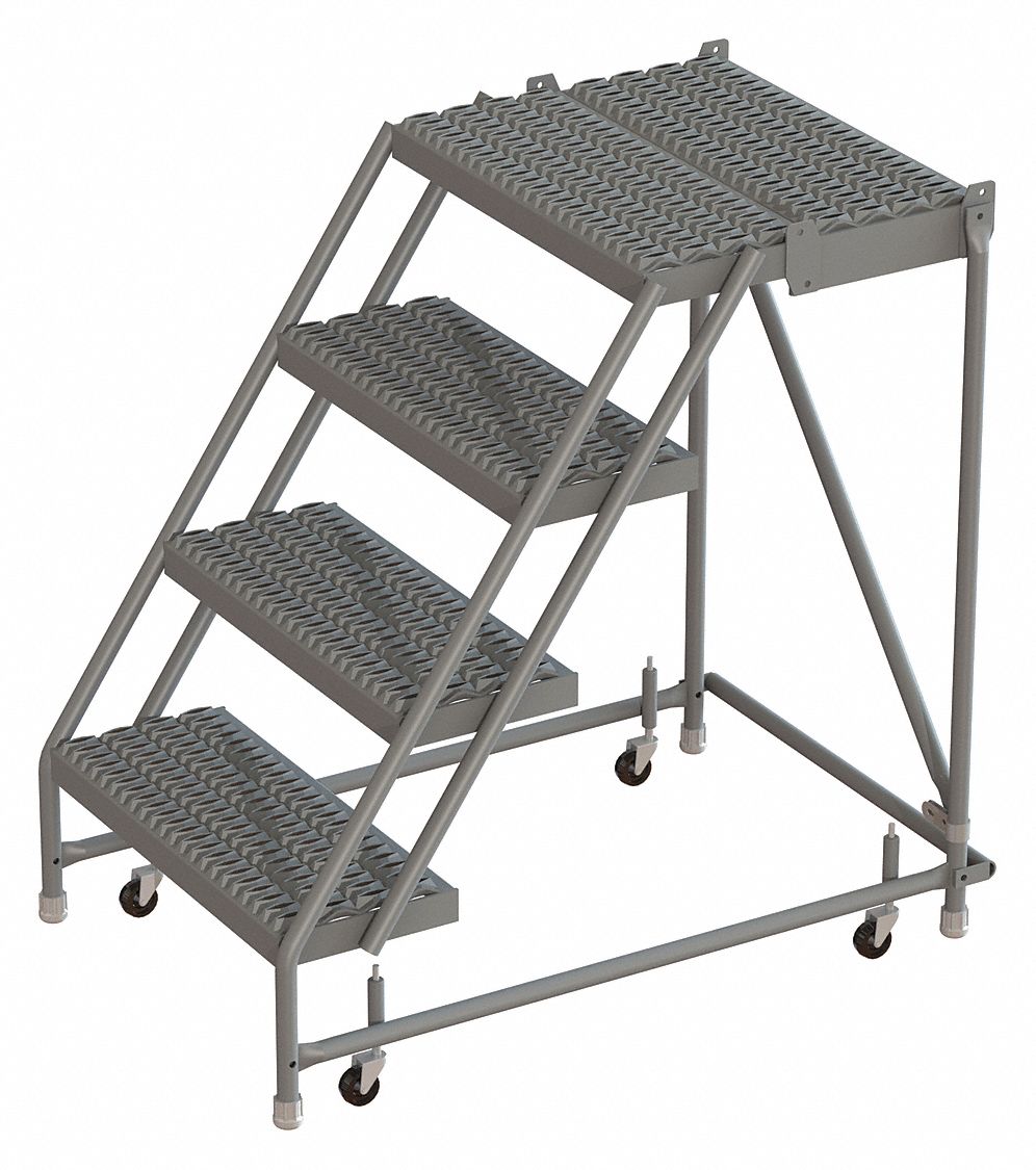 TRIARC 4Step Rolling Ladder, Serrated Step Tread, 40 in Overall Height, 450 lb Load Capacity