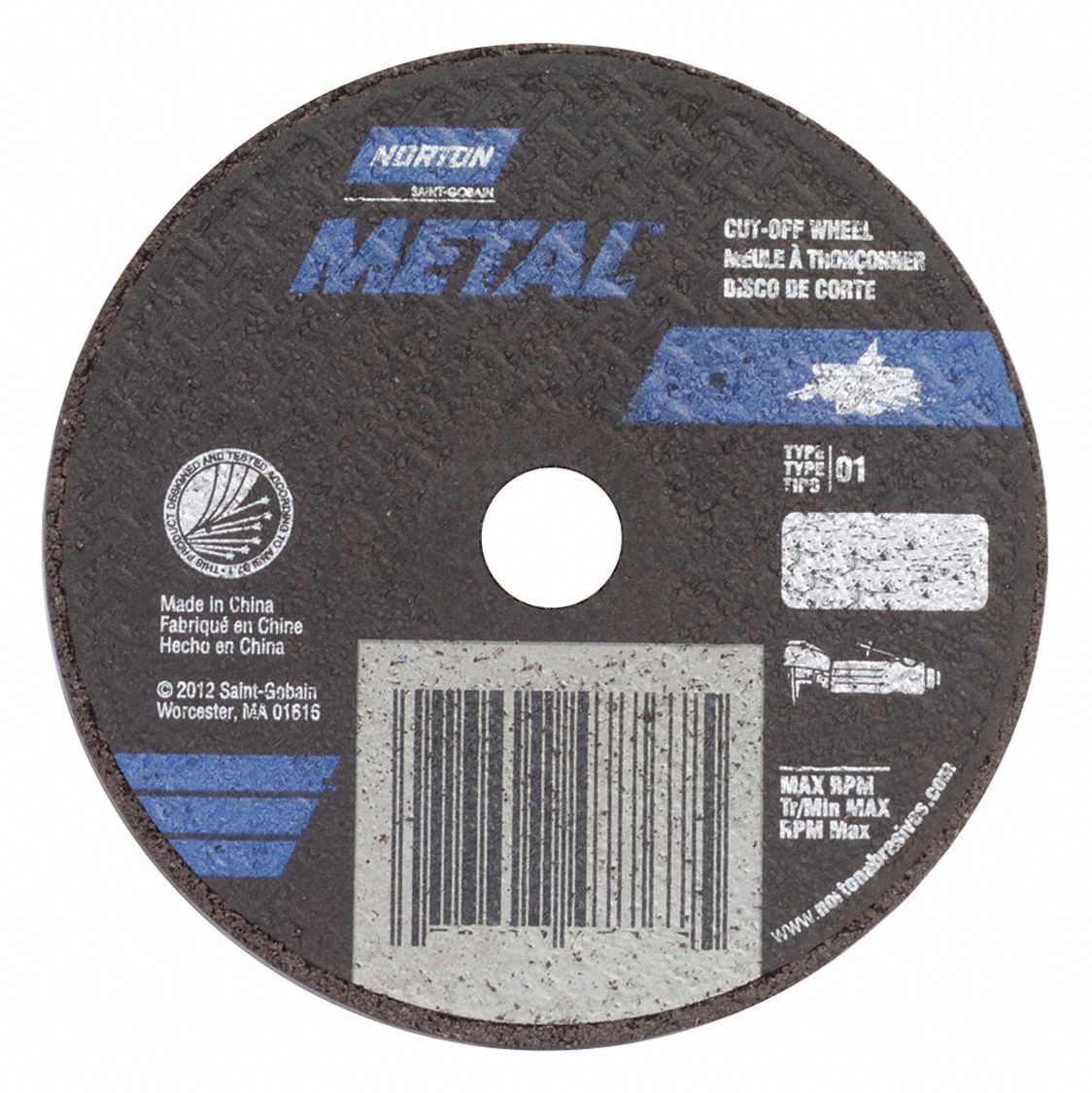 NORTON 3 in, Type 1 Aluminum Oxide Abrasive CutOff Wheel, 3/8 in Arbor