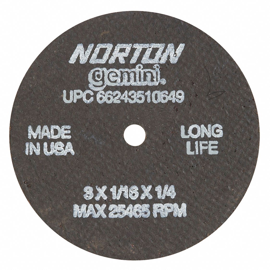 NORTON 3 in, Type 1 Aluminum Oxide Abrasive CutOff Wheel, 1/4 in Arbor