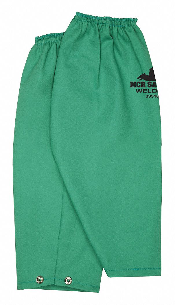18 in Sleeve Lg, Green, F R Fabric Welding Sleeves W Snap Wrist