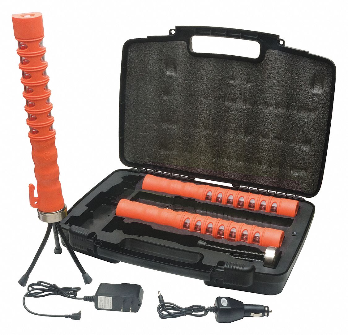 AERVOE LED Baton Road Flare Kit with 3 Flares in Charging Case, Red