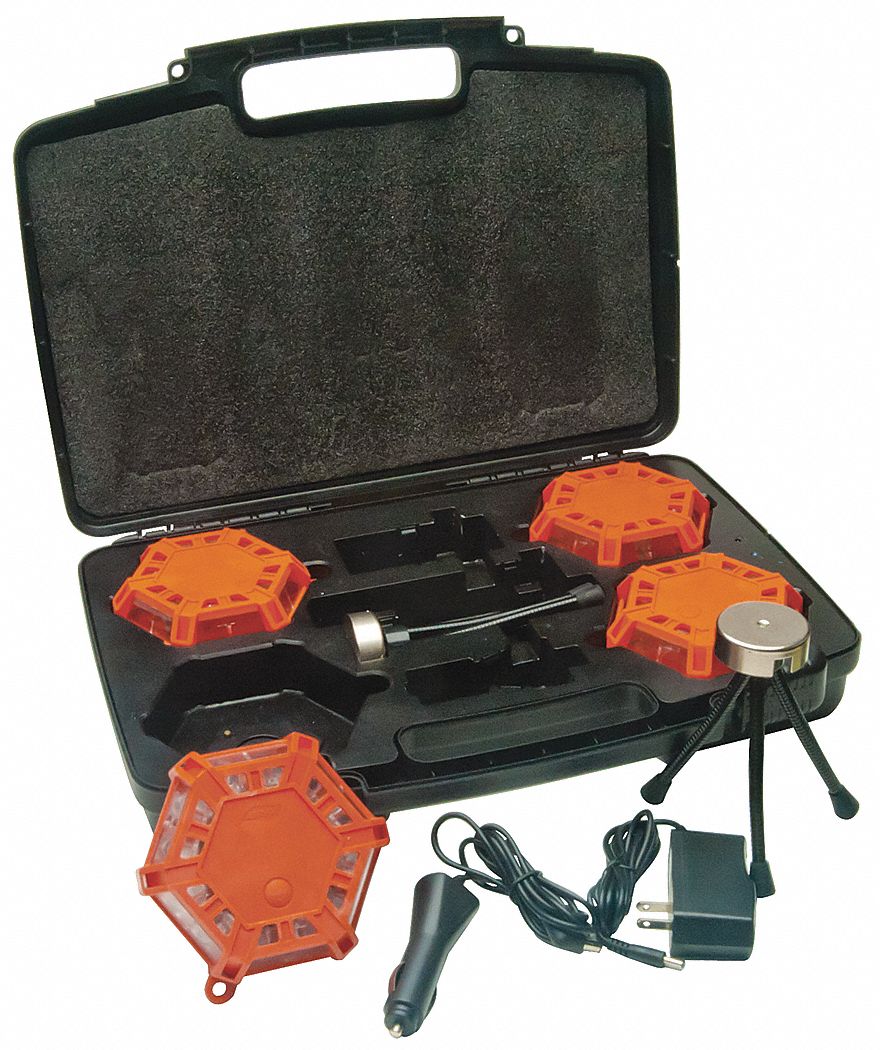 Aervoe Super LED Road Flare Kit with 4 Flares in Charging Case, Red