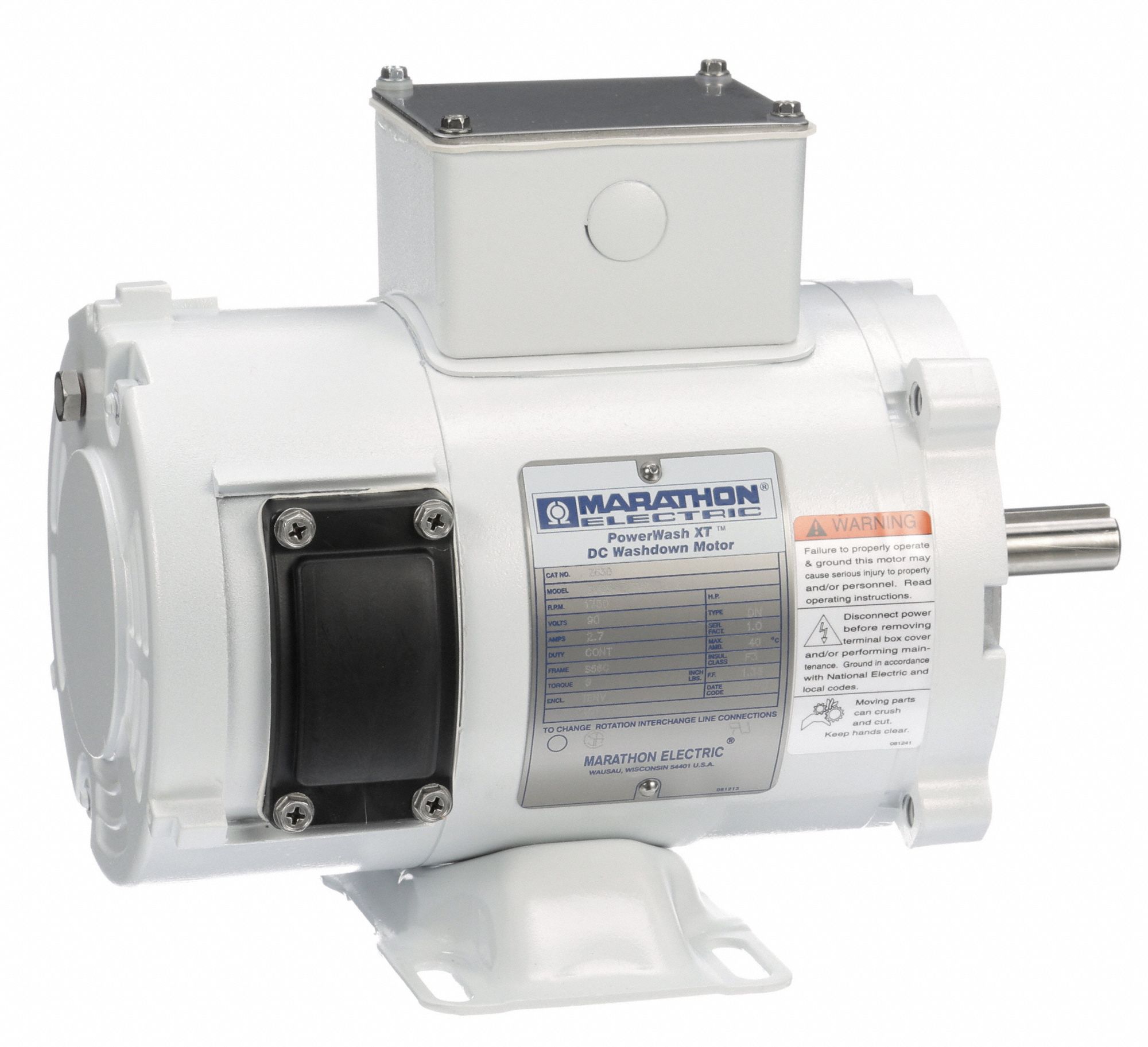 MARATHON MOTORS Washdown Motor, 1/4 HP, Enamel Finish, Permanent