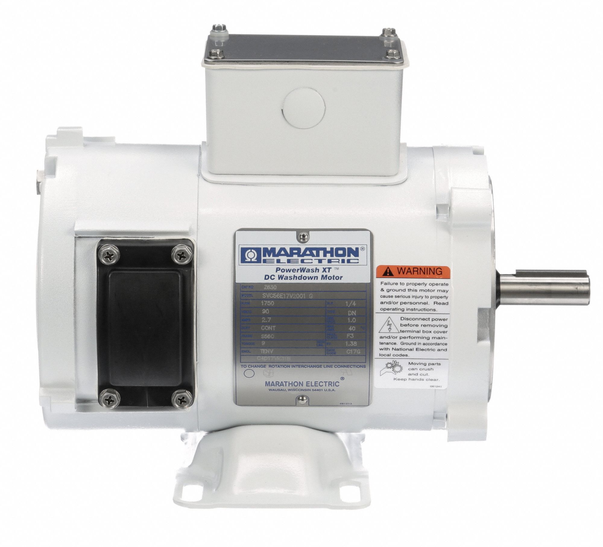 MARATHON MOTORS Washdown Motor, 1/4 HP, Enamel Finish, Permanent