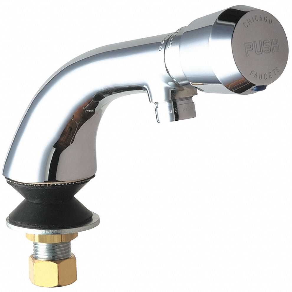 CHICAGO FAUCETS Brass Bathroom Faucet, Push Button Handle Type, No. of