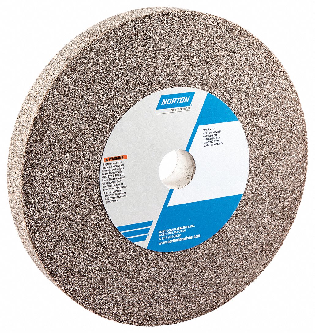 NORTON Type 1 Aluminum Oxide Straight Grinding Wheel, 10 in, 1 1/4 in