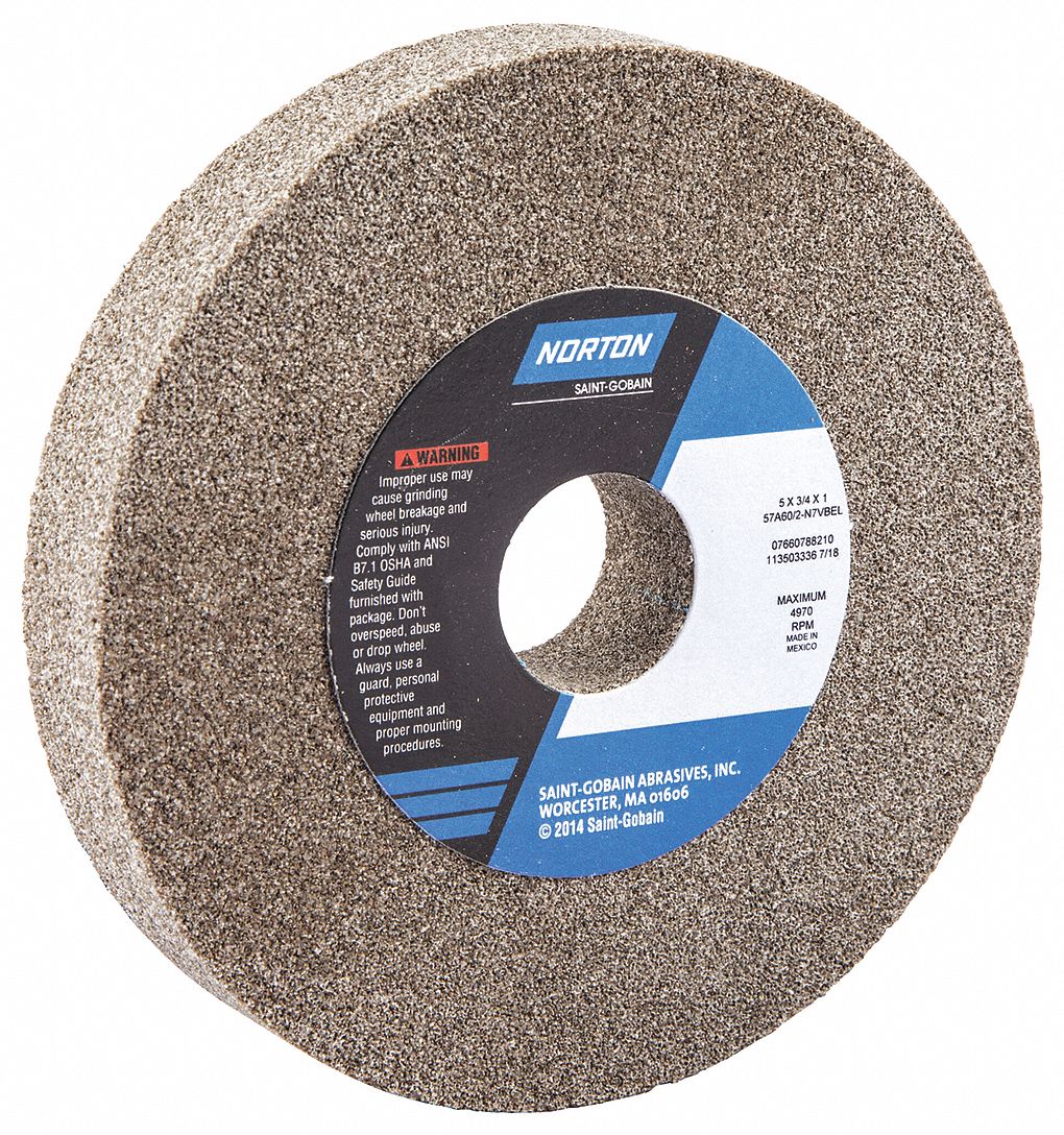 NORTON Type 1 Aluminum Oxide Straight Grinding Wheel, 5 in, 1 in Arbor