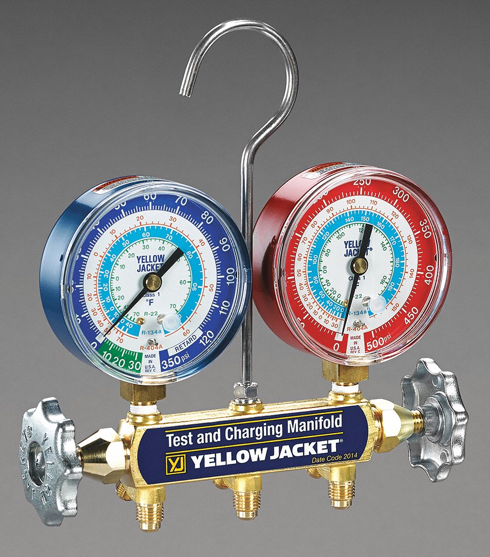 YELLOW JACKET, Mechanical Manifold Gauge Set, 2 Valves, Mechanical