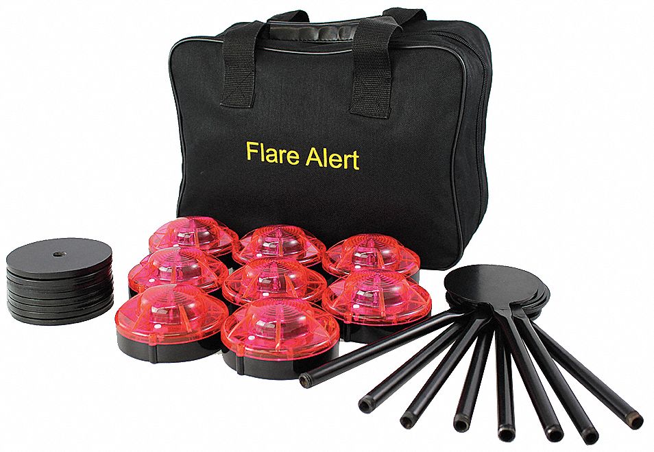 FLAREALERT, Red, 140 hr Flashing/40 hr Steady, LED Road Flare Kit