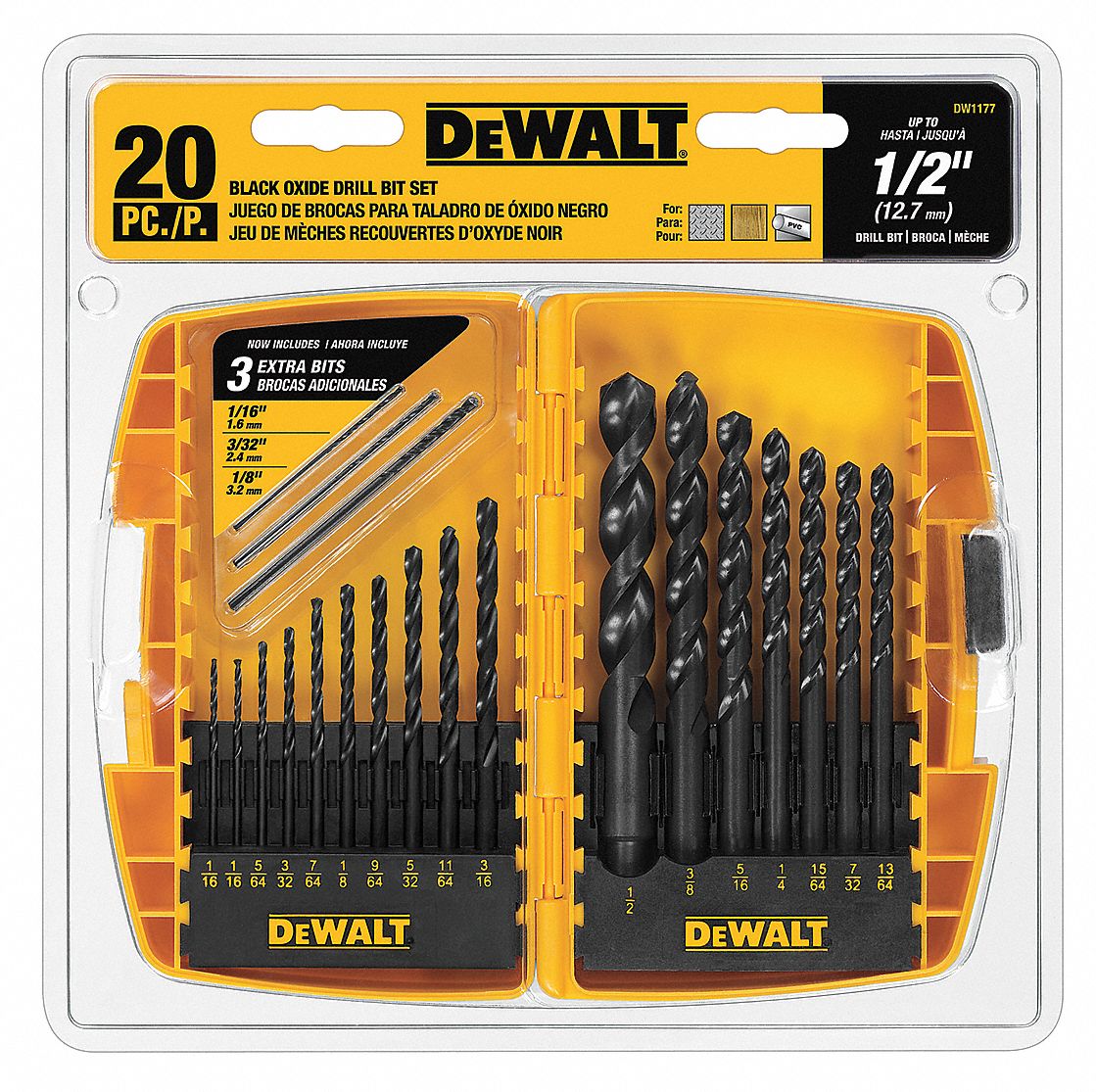DEWALT Jobber Length Drill Set, 20pc, HSS 29EG22DW1177 Grainger