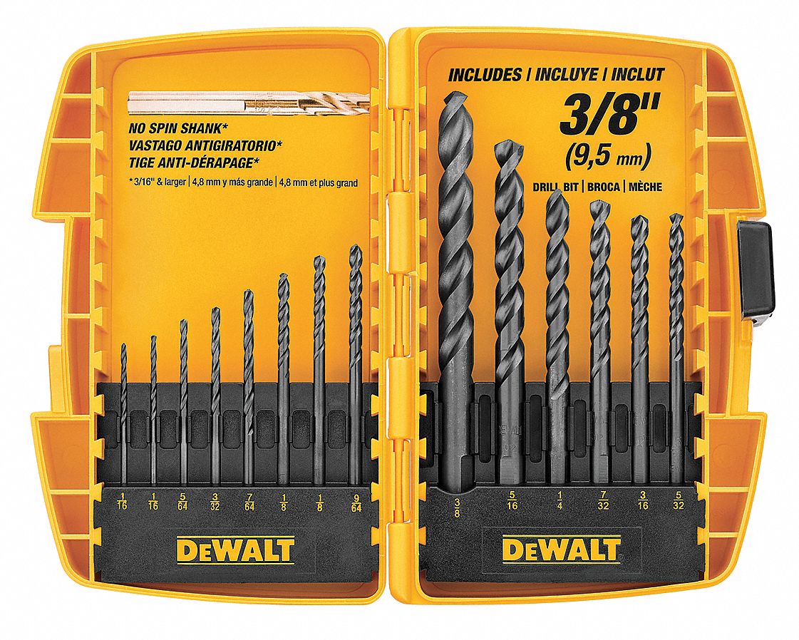 DEWALT Jobber Length Drill Set, 14pc, HSS 29EG23DW1162 Grainger