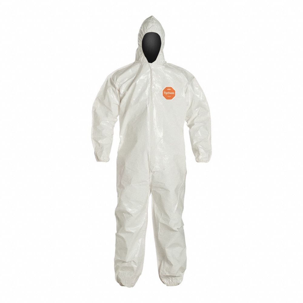 DUPONT, XL, Tychem® 4000, Hooded Chemical Resistant Coveralls 4LUH1