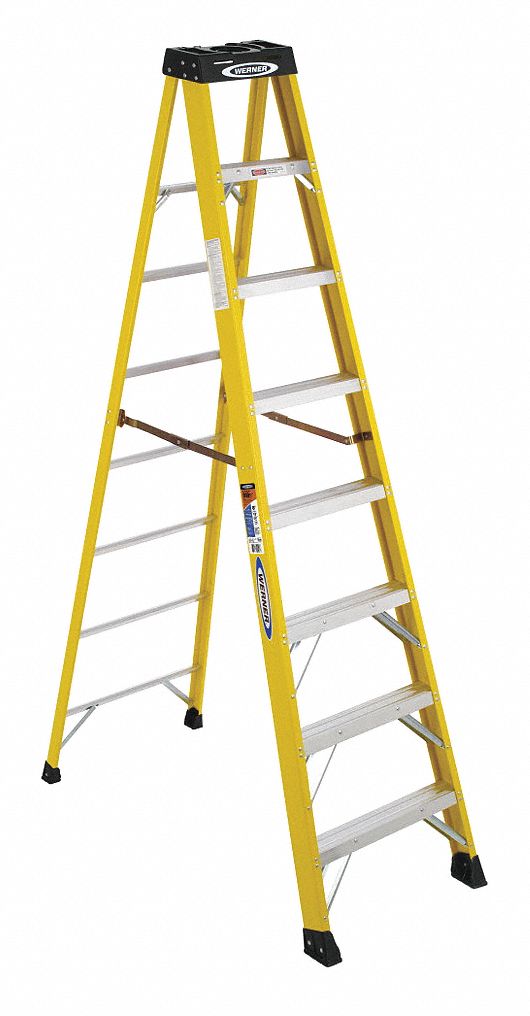 WERNER, 8 ft Ladder Ht, 7 Steps, Stepladder 29JV246108 Grainger