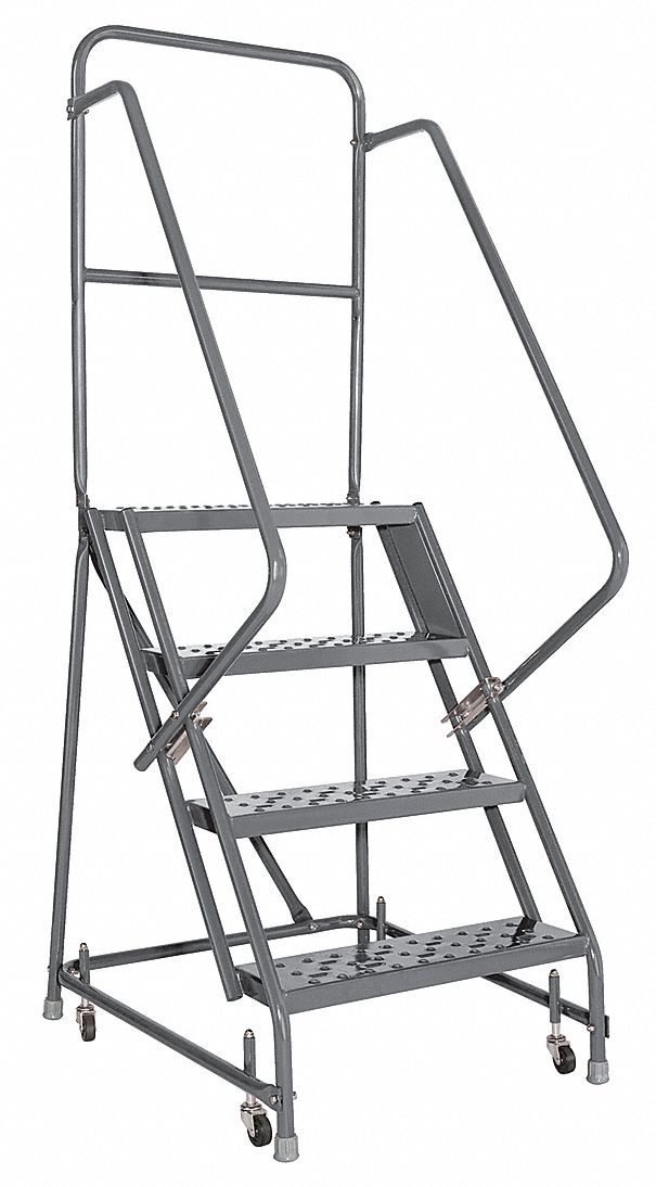 4Step Rolling Ladder, Perforated Step Tread, 76 in Overall Height, 450