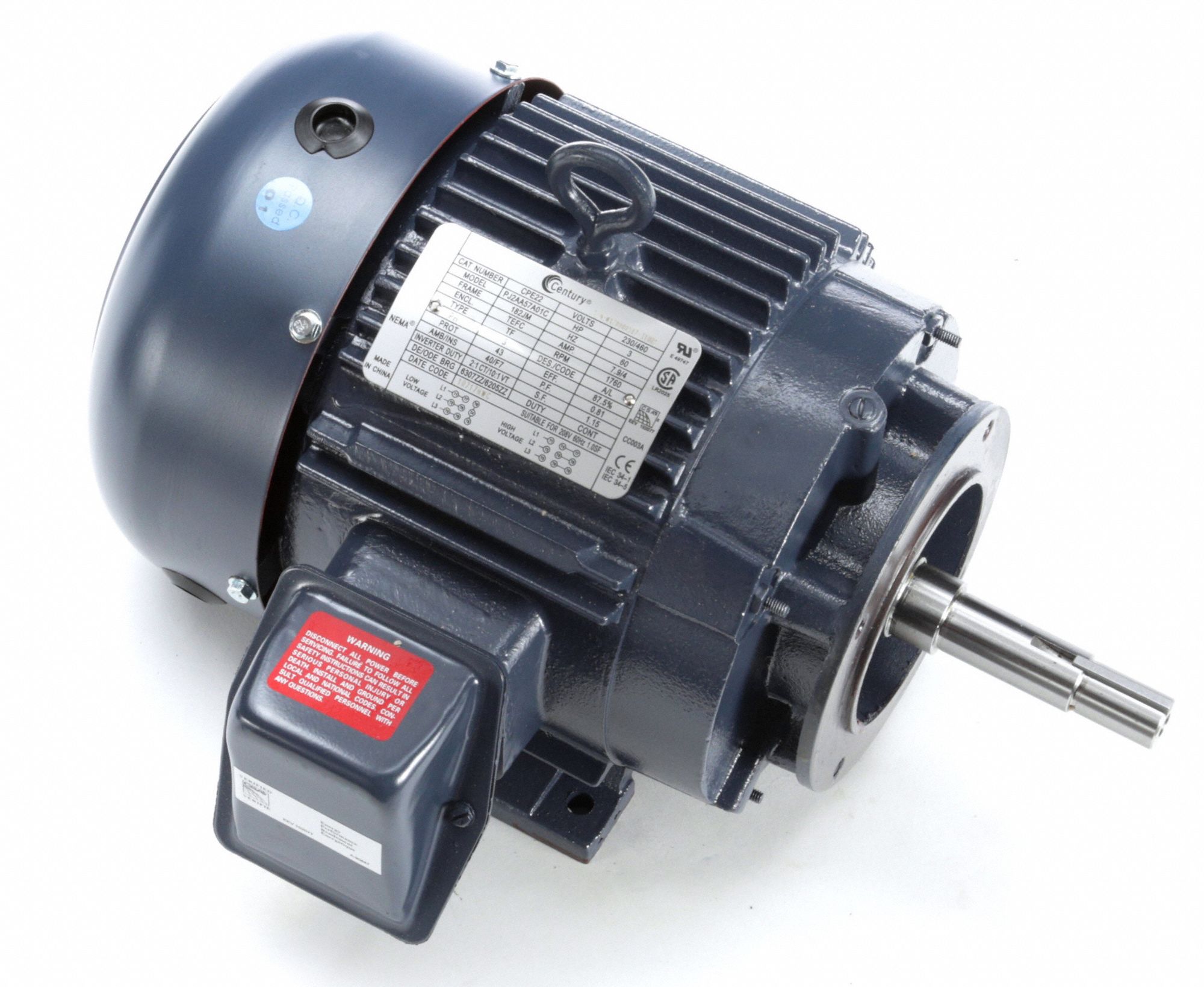 CENTURY 3 HP CloseCoupled Pump Motor,3Phase,1760 Nameplate RPM,208