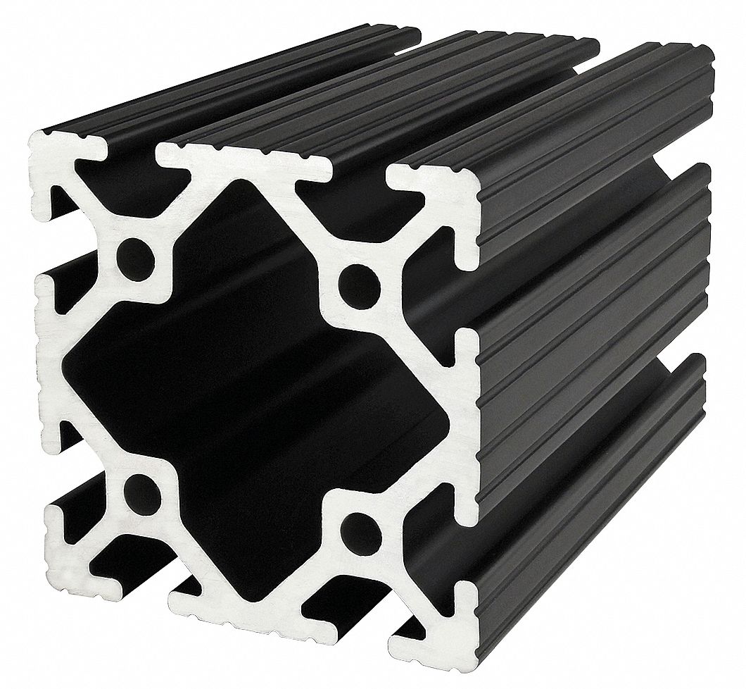 80/20 Framing Extrusion 15 Series, 12 ft Nominal Lg, Black, Quad, 8 Open Slots, AdjacentSides