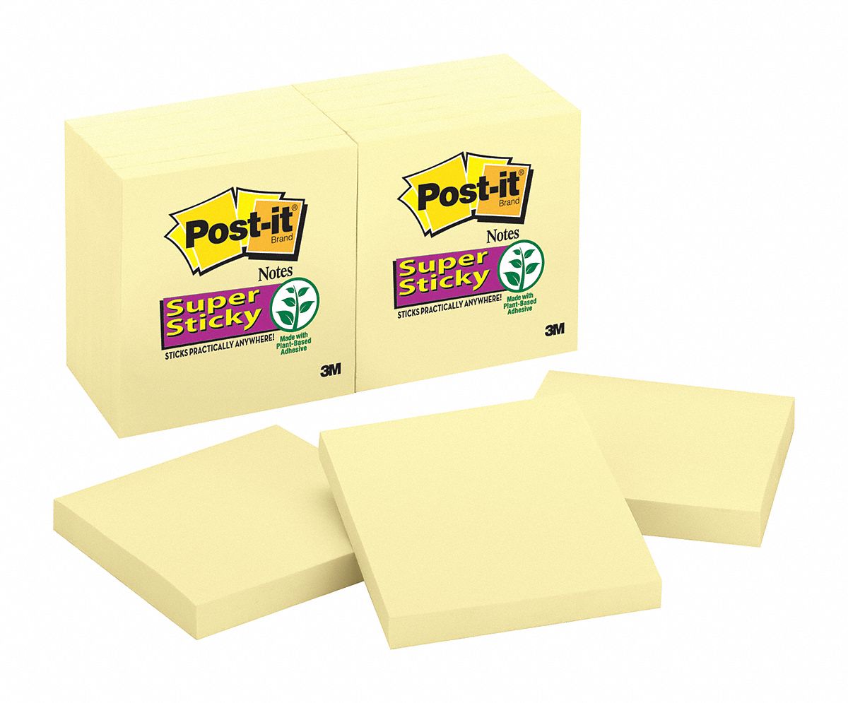 POSTIT Sticky Notes, 3 in x 3 in, Super Sticky Adhesion, PK 12