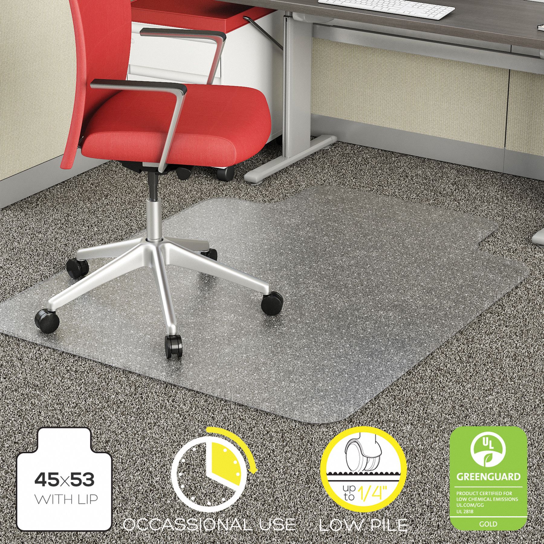 GRAINGER APPROVED Traditional Lip Chair Mat, Clear, For Carpet with