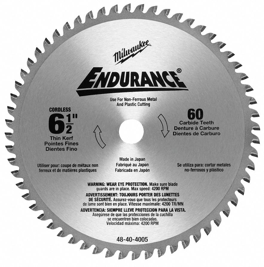 MILWAUKEE, 6 1/2 in Blade Dia., 60 Teeth, Circular Saw Blade - 29UN81