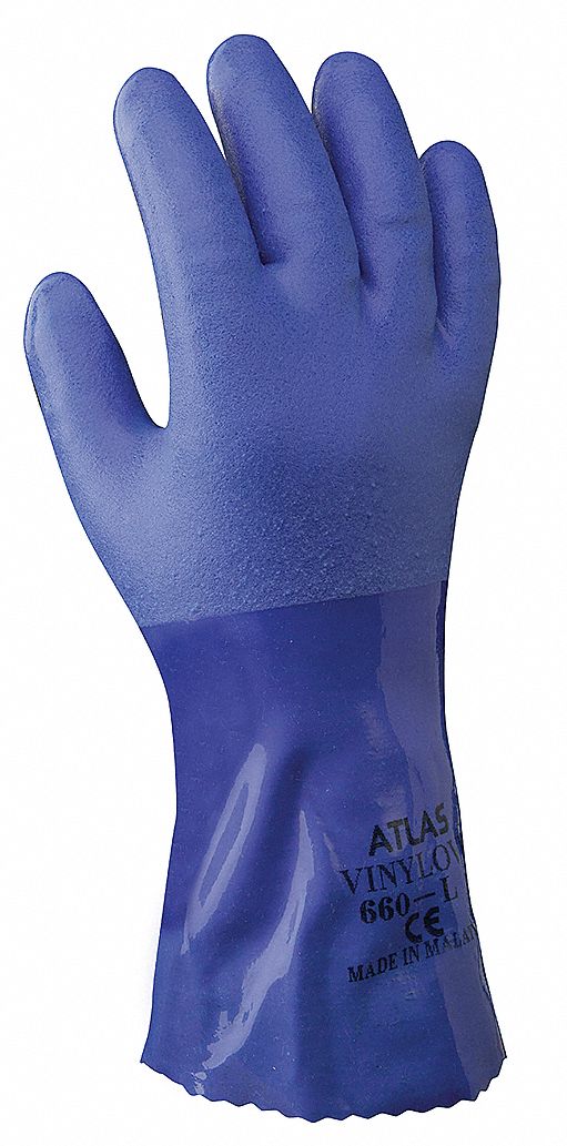 SHOWA PVC Chemical Resistant Gloves, 2XL, 12" Glove Length, Blue, 16.00