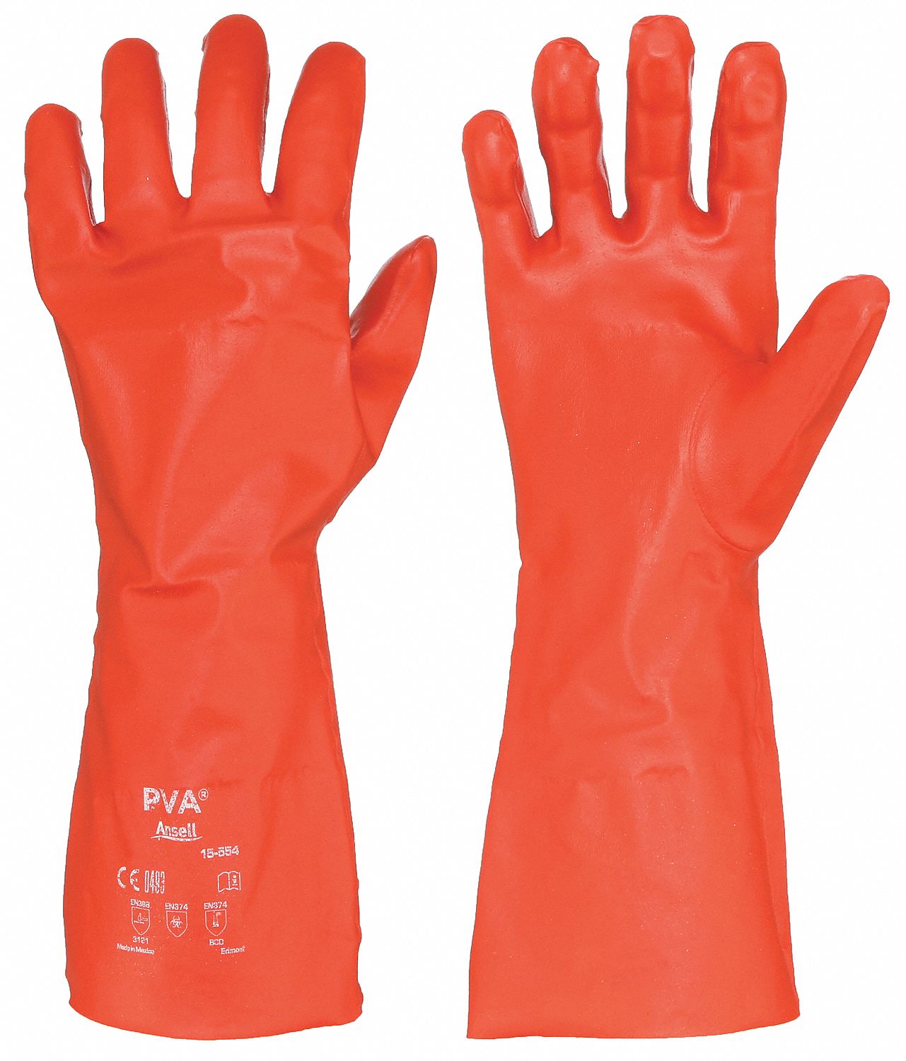 ANSELL PVA Chemical Resistant Gloves, 10, 14" Glove Length, Red, 37.50 mil Glove Thickness, 1 PR