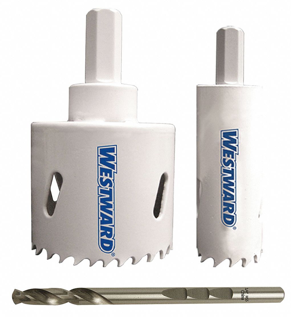 WESTWARD, 3 Pieces, 1 in to 2 1/8 in Saw Size Range, Hole Saw Kit