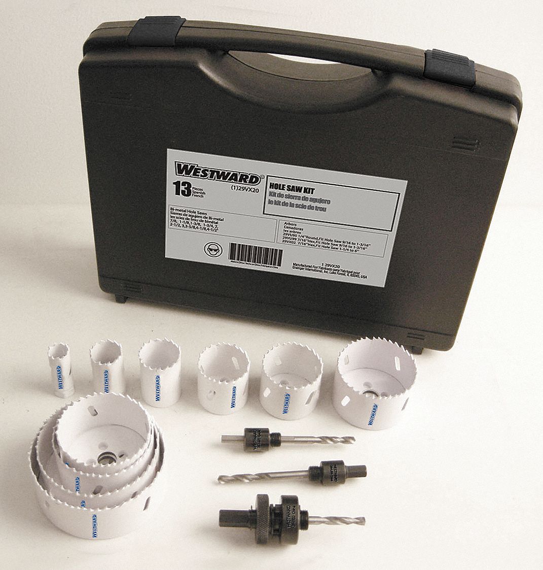 WESTWARD Hole Saw Kit, BiMetal Tooth Material, Impact Rated No