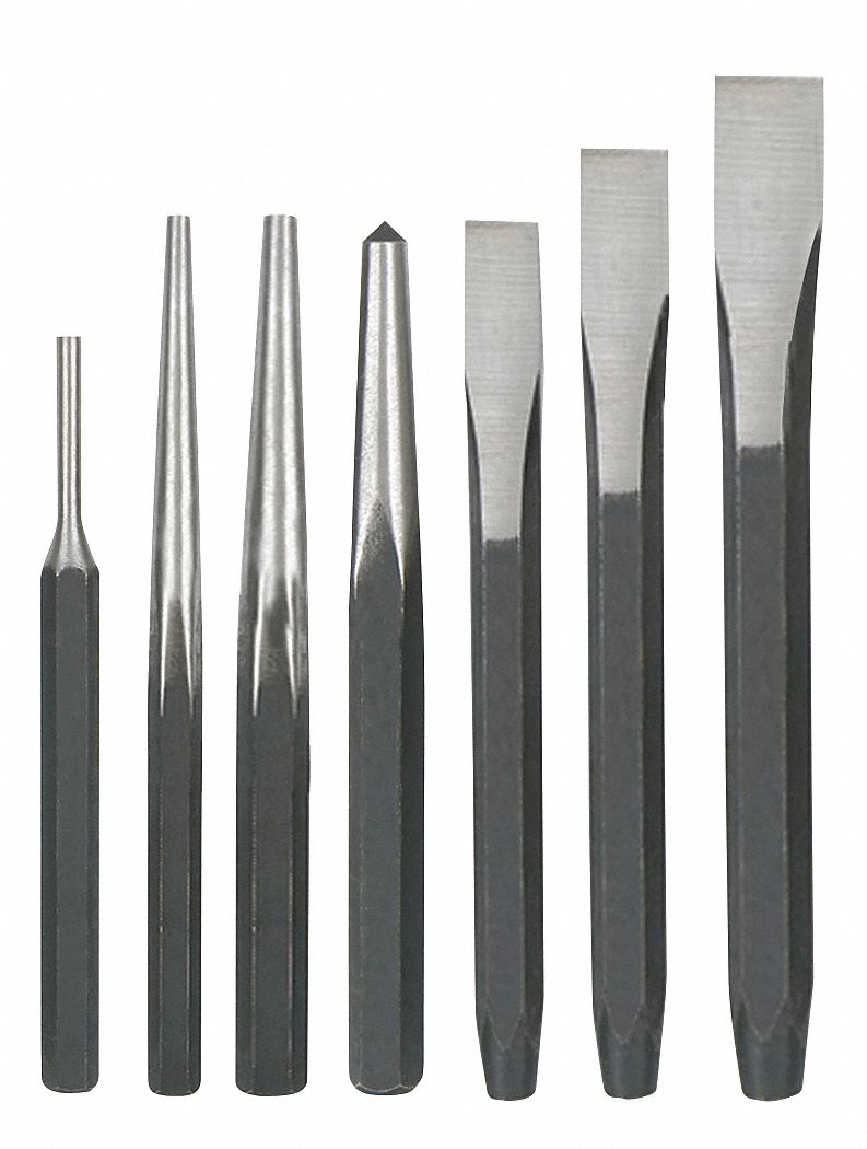 WESTWARD Steel Punch and Chisel Set; Number of Pieces 7 2AJB32AJB3