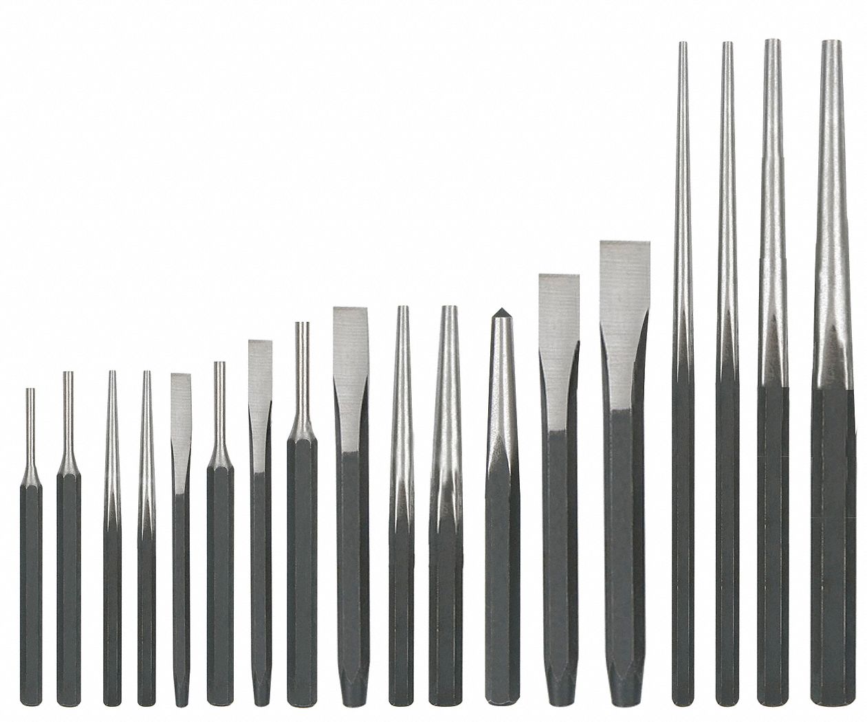 WESTWARD Steel Punch and Chisel Set; Number of Pieces 18 2AJL72AJL7