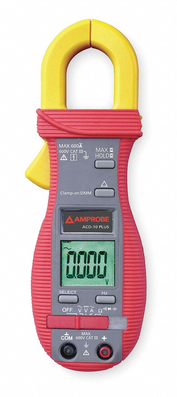AMPROBE Clamp On Digital Clamp Meter, 1" Jaw Capacity, CAT III 600V