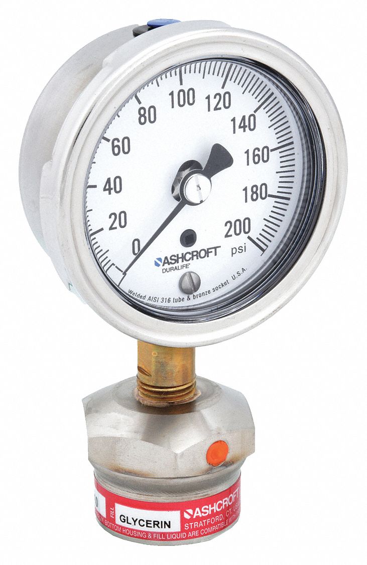 ASHCROFT, 0 to 200 psi, 1009/310315, Pressure Gauge with Diaphragm
