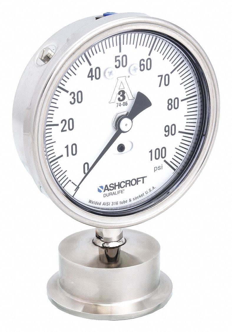 ASHCROFT, 0 to 100 psi, 3 1/2 in Dial, Pressure Gauge 2C932351032S