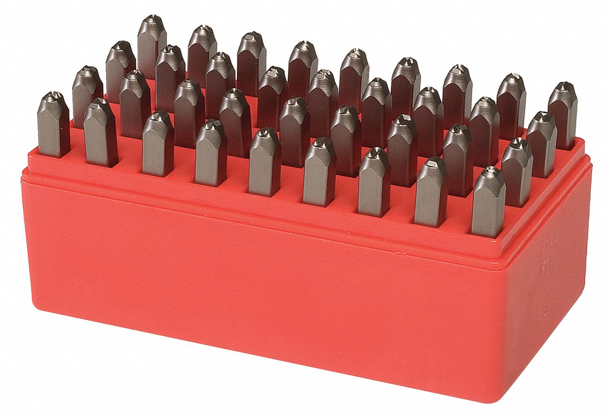 GRAINGER APPROVED Letter and Number Stamp Set Steel, 2 21/32 in Shank