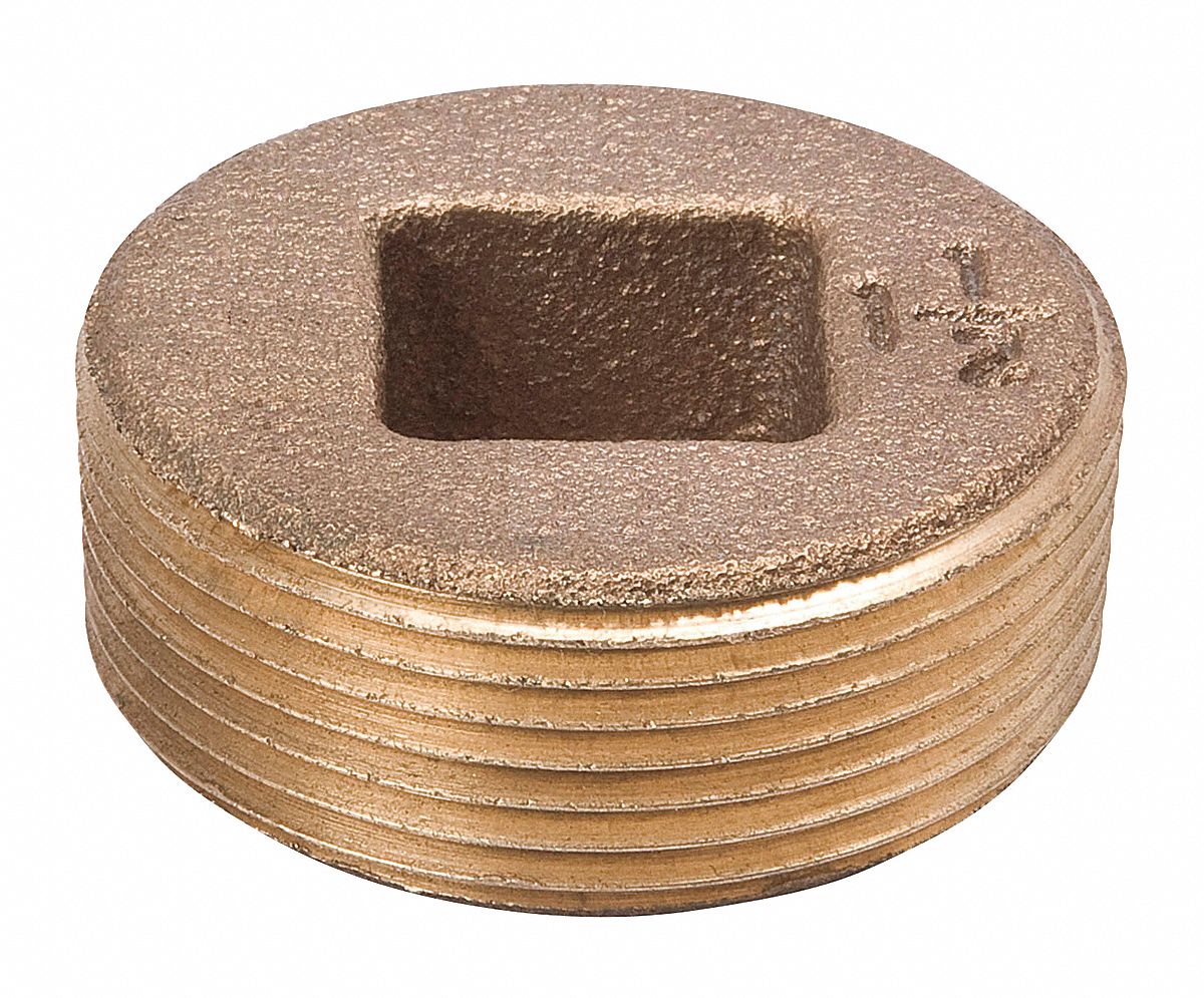 GRAINGER APPROVED Square Head Plug Red Brass, 1/2 in Fitting Pipe Size