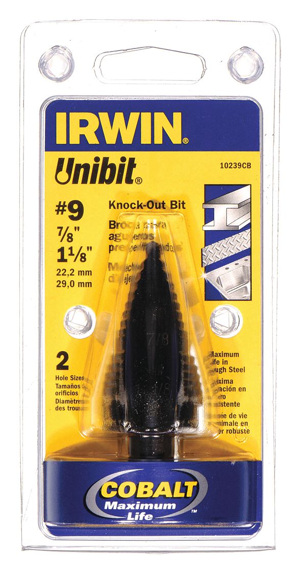 IRWIN, 2 Hole Sizes, 7/8 in to 1 1/8 in, Step Drill Bit - 2CJR7|10239cb